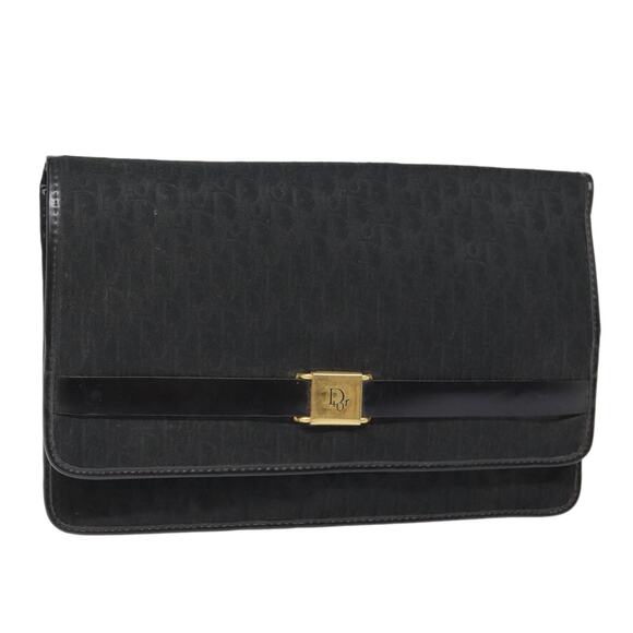 DIOR Trotter Canvas Clutch Bag Black Gold - Picture 1 of 16